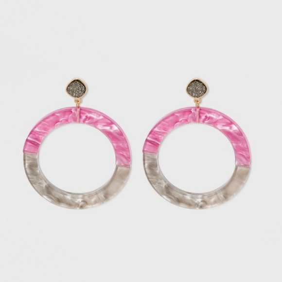 SUGARFIX Colorful Resin Hoop Earrings with Druzy - Picture 2 of 4